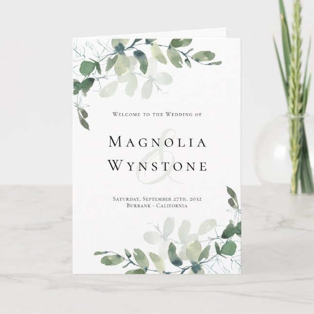 Chic Eucalyptus Order of Ceremony Wedding Programme (Front)