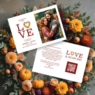 Chic Exquisite Love Quote Fall Floral Heart-Shape  Save The Date