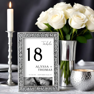 Chic Extra Minimalist Black & White Photo Wedding Table Number