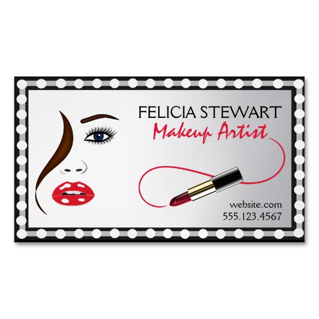 Chic Face in Mirror Makeup Artist Cosmetologist Magnetic Business Card (Front)