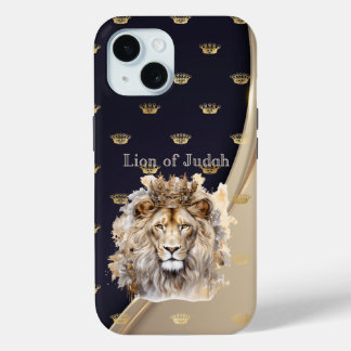 Chic Faith Lion of Judah Beige Navy Gold Crowns iPhone 15 Case