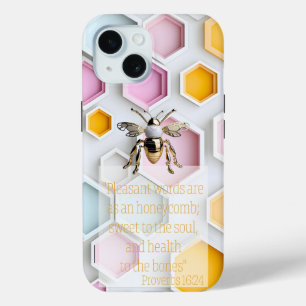 Chic Faith Pink Yellow Blue White Honeycomb Bee iPhone 15 Case