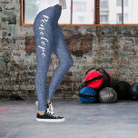 Chic Fake Blue Jeans Script Leggings<br><div class="desc">Beautiful fake blue jeans/denim leggings with white script. Girly vintage retro design. Please note,  this is NOT real denim. Denim in this design is an artwork only. Perfect if you want the look of jeans but still like to feel comfy!</div>