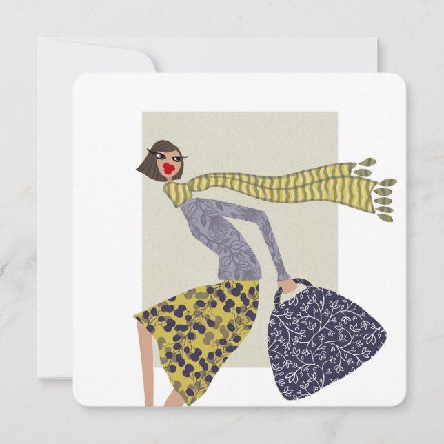 Chic Fall Day Fashion Illustration Flat Card (Front)