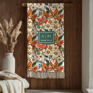 Chic Fall Floral Sage Olive Rusty Terracotta Cozy Fleece Blanket