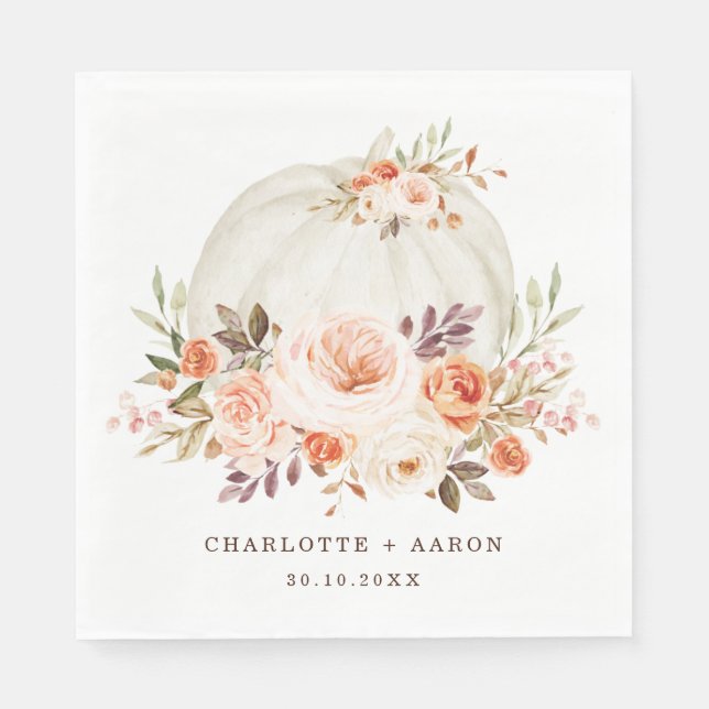 Chic Fall Flower White Pumpkin Wedding Napkin (Front)