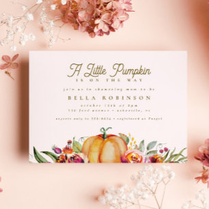 Chic Fall Little Pumpkin Roses Gold Baby Shower Invitation