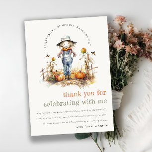 Chic Fall Pumpkin Scarecrow Harvest Kids Birthday Thank You Card