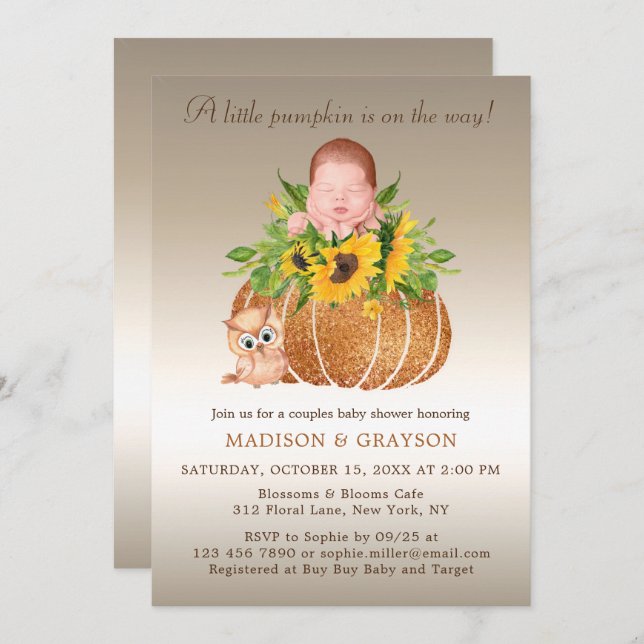 Chic Fall Sunflower Couples Baby Shower Invitation (Front/Back)