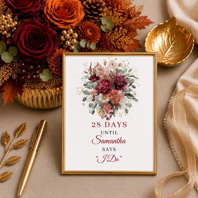 Chic fall terracotta boho bridal shower countdown  poster (Chic fall terracotta boho bridal shower countdown sign

)