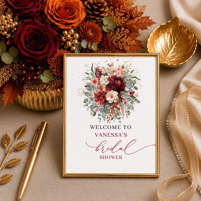 Chic fall terracotta boho bridal shower tabletop s poster (Chic fall terracotta boho bridal shower tabletop sign

)