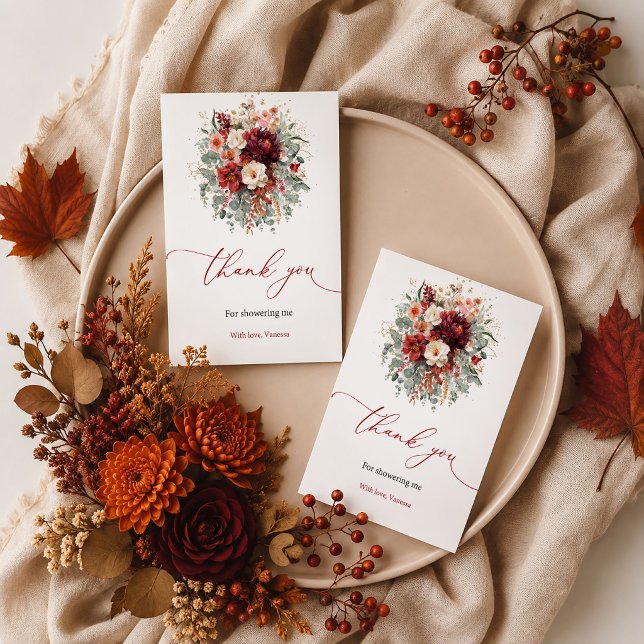 Chic fall terracotta boho floral thank you card te (Chic fall terracotta boho floral thank you card template art

)