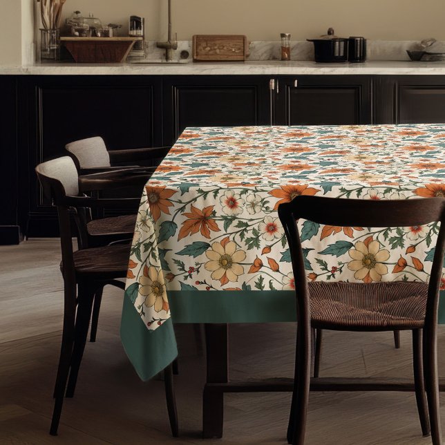 Chic fall terracotta white flowers pastel green tablecloth (Chic fall terracotta white flowers pastel green tablecloth)