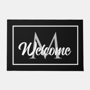 Chic Family Monogram Welcome Mat Black White Grey