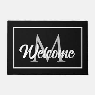 Chic Family Monogram Welcome Mat Black White Grey