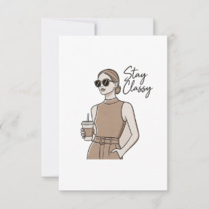 Chic Fashion Girl Stay Classy Aesthetic Minimal Thank You Card