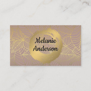 Chic Faux Brushed Gold Foil Leaf Pattern Business Card