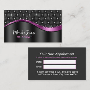 Chic Faux Brushed Metal Black Purple Monogram Appointment Card