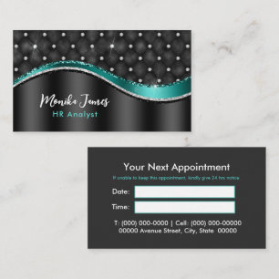 Chic Faux Brushed Metal Black Teal Monogram Appointment Card