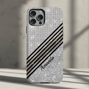 Chic faux Crystal and Silver glitter Personalised iPhone 13 Case
