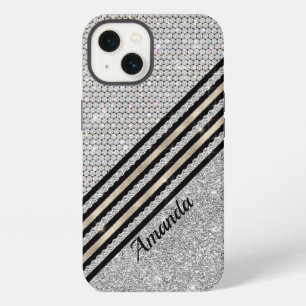 Chic faux Crystal and Silver glitter Personalised iPhone 13 Case