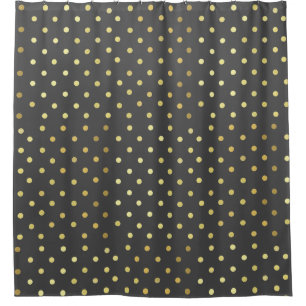 Chic Faux Foil Leaf Gold Dots Grey Shower Curtain