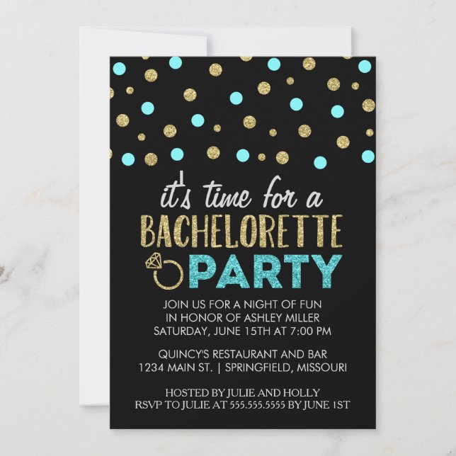 Chic Faux Glitter Bachelorette Party Invitations (Front)