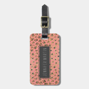 Chic Faux Gold and Black Cheetah Print on Coral Luggage Tag