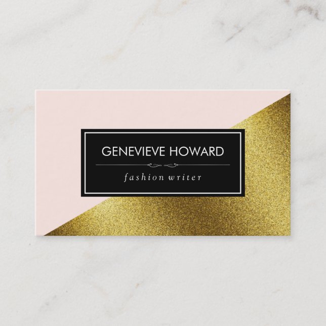 Chic Faux Gold and Pink Geometric Colour Block Business Card (Front)