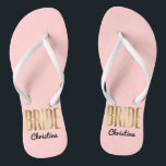 Chic Faux Gold Bride Wedding Bachelorette Jandals<br><div class="desc">Elegant,  chic,  and modern faux print gold outline rose quartz pink,  Bride keepsake flip flops. This classic and sophisticated design is perfect for the classy,  trendy,  and stylish Bride. Wear them to your bachelorette party or any pre-wedding event. All photo print design.</div>