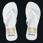 Chic Faux Gold Bride Wedding Bachelorette Jandals<br><div class="desc">Elegant,  chic,  and modern faux print gold outline,  Bride keepsake flip flops. This classic and sophisticated design is perfect for the classy,  trendy,  and stylish Bride. Wear them to your bachelorette party or any pre-wedding event. All photo print design.</div>