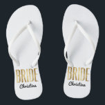 Chic Faux Gold Bride Wedding Bachelorette Jandals<br><div class="desc">Elegant,  chic,  and modern faux print gold outline,  Bride keepsake flip flops. This classic and sophisticated design is perfect for the classy,  trendy,  and stylish Bride. Wear them to your bachelorette party or any pre-wedding event. All photo print design.</div>