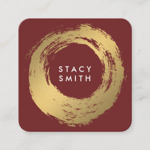 Chic Faux Gold Brushed Deep Red Square Business Card
