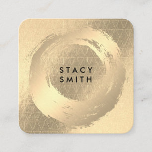 Chic Faux Gold Brushed Gold Geometric Pattern Square Business Card