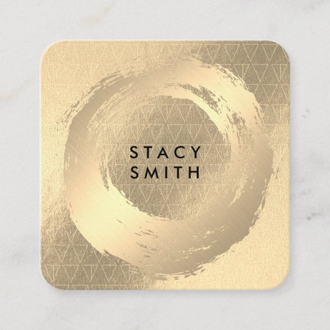 Chic Faux Gold Brushed |  Gold Geometric Pattern Square Business Card (Front)