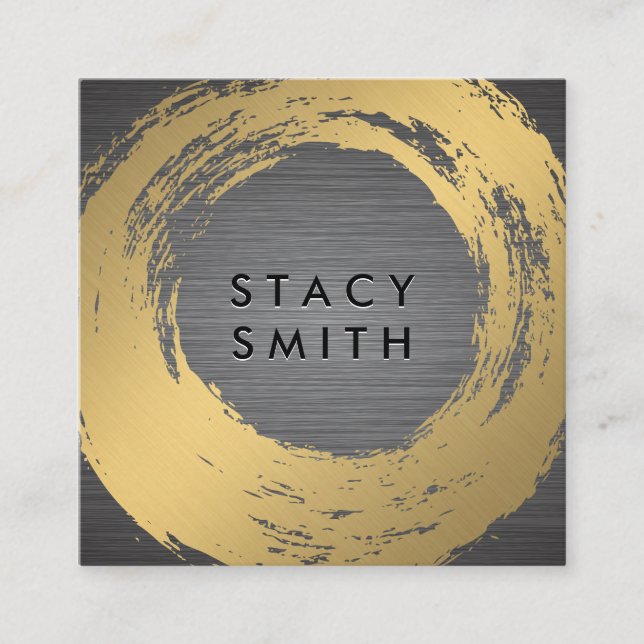 Chic Faux Gold Brushed | Metal Brushed Square Business Card (Front)