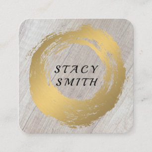 Chic Faux Gold Brushed Wood Grain Square Business Card