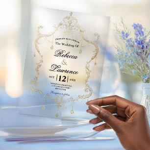 Chic Faux Gold Calligraphy Frame Wedding Acrylic Invitations