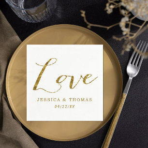 Chic Faux Gold Foil Custom Wedding Love Template Napkin