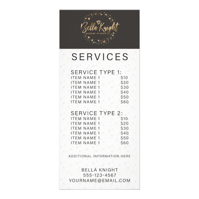 Chic Faux Gold Foil Diamond Gem Company Price List Rack Card (Front)