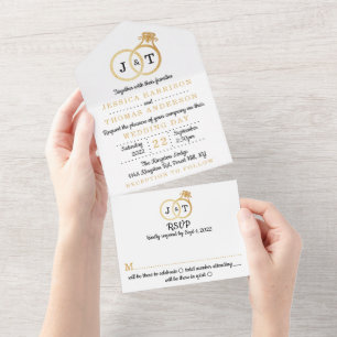 Chic Faux Gold Foil Monogram Wedding Rings All In One Invitation