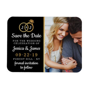 Chic Faux Gold Foil Monogram Wedding Rings Magnet
