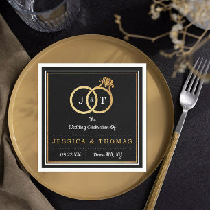 Chic Faux Gold Foil Monogram Wedding Rings Napkin