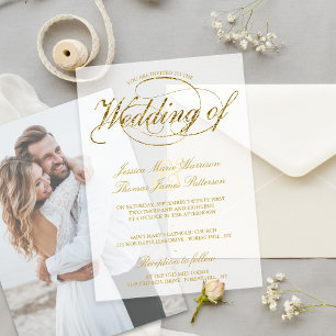 Chic Faux Gold Foil Script Wedding Vellum Invitations