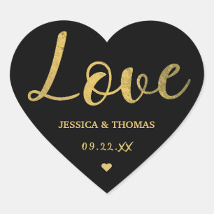Chic Faux Gold Foil Typography Script Love Wedding Heart Sticker