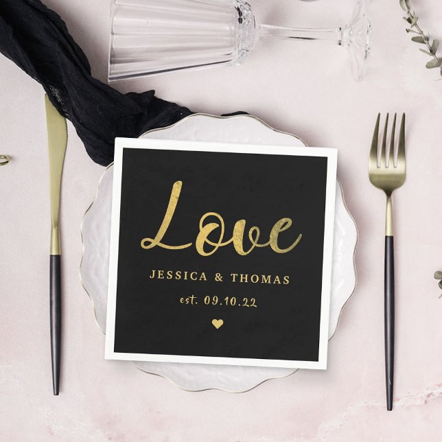 Chic Faux Gold Foil Typography Script Love Wedding Napkin (Creator Uploaded)