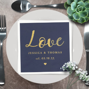 Chic Faux Gold Foil Typography Script Love Wedding Napkin