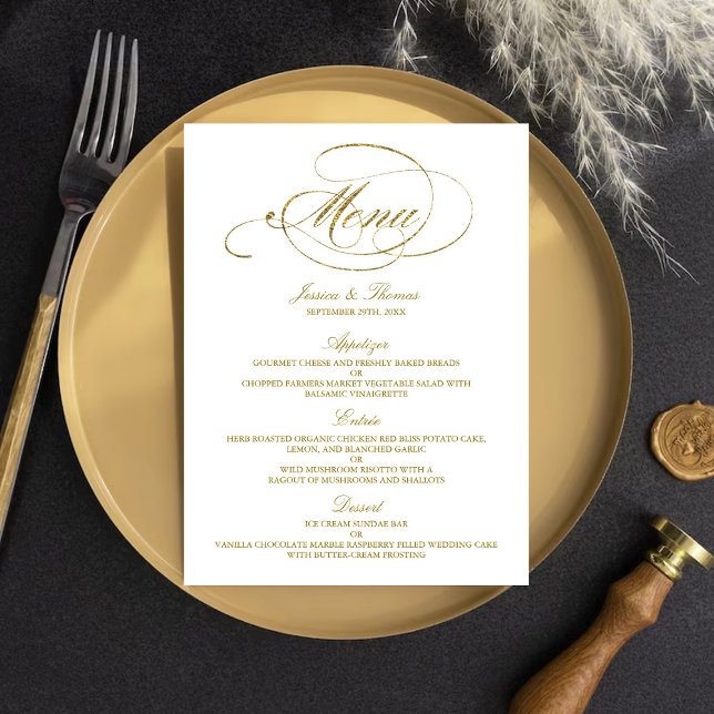 Chic Faux Gold Foil Wedding Menu Template (Creator Uploaded)