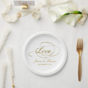 Chic Faux Gold Foil Wedding Reception Template Paper Plate