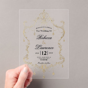 Chic faux gold frame calligraphy wedding acrylic invitations